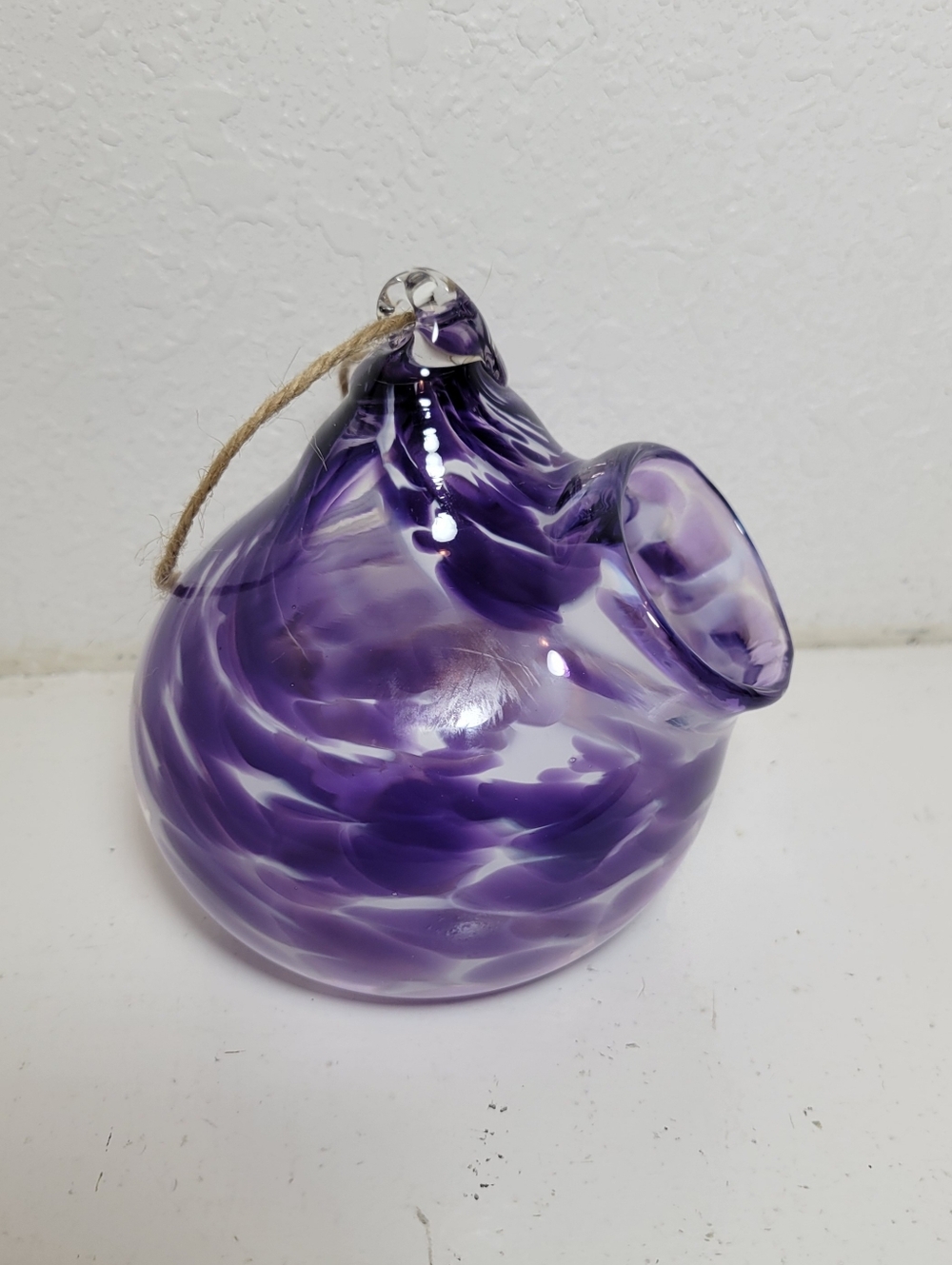 Purple and White Hand-blown Glass Decor Bird Feeder Succulent Flower Planter